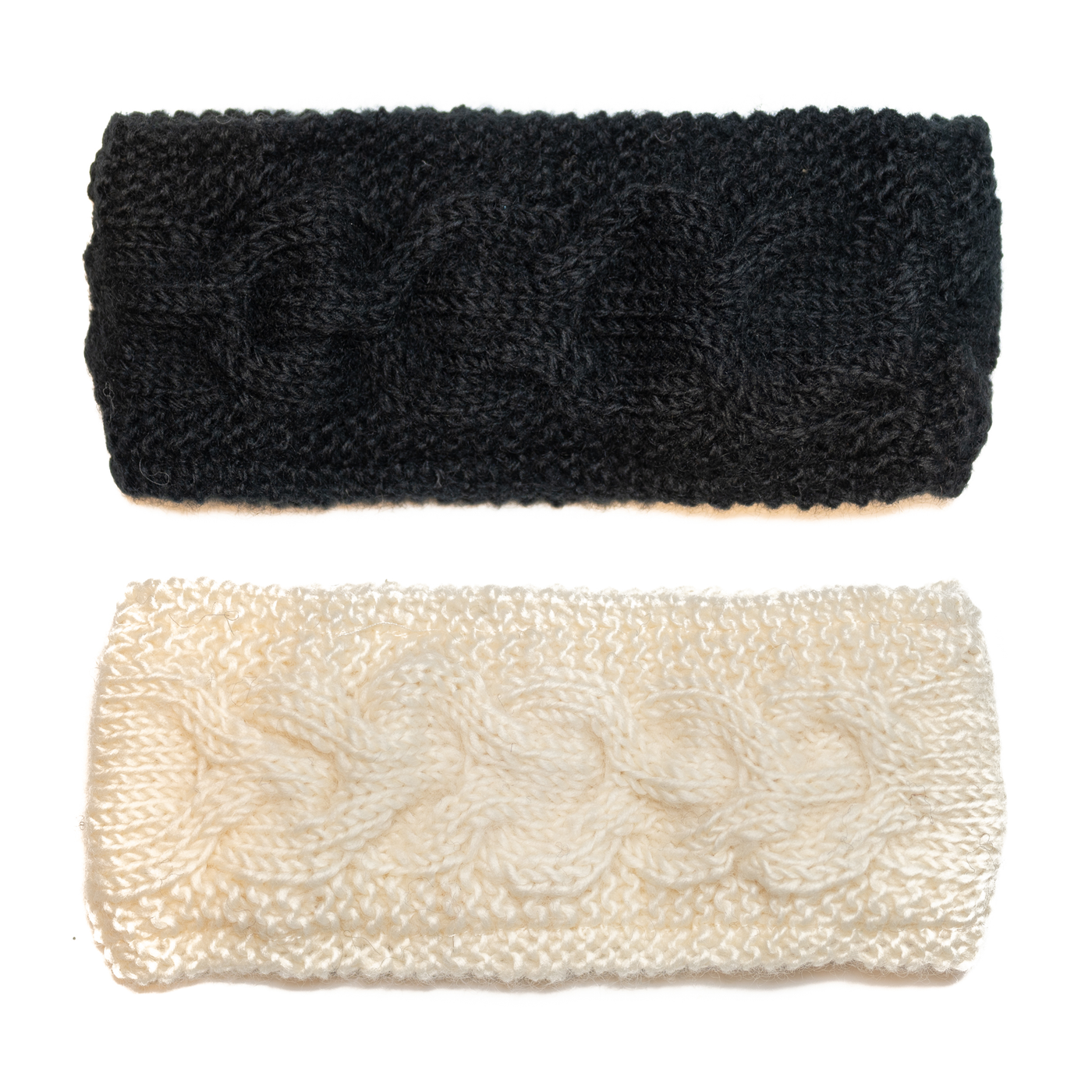 Lined Woolen Headband - 2 Pack (Black & White)