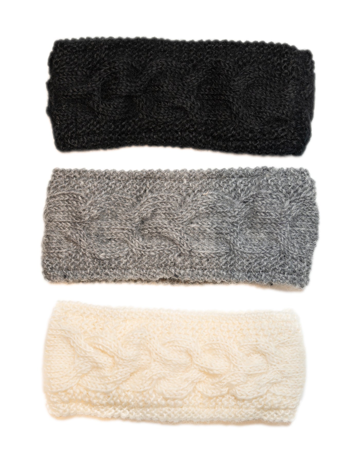 Lined Woolen Headband - 3 Pack (Black White and Gray)